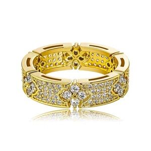 18k Yellow Gold Ring Band w/ Zirconia - Clover Stackable Ring